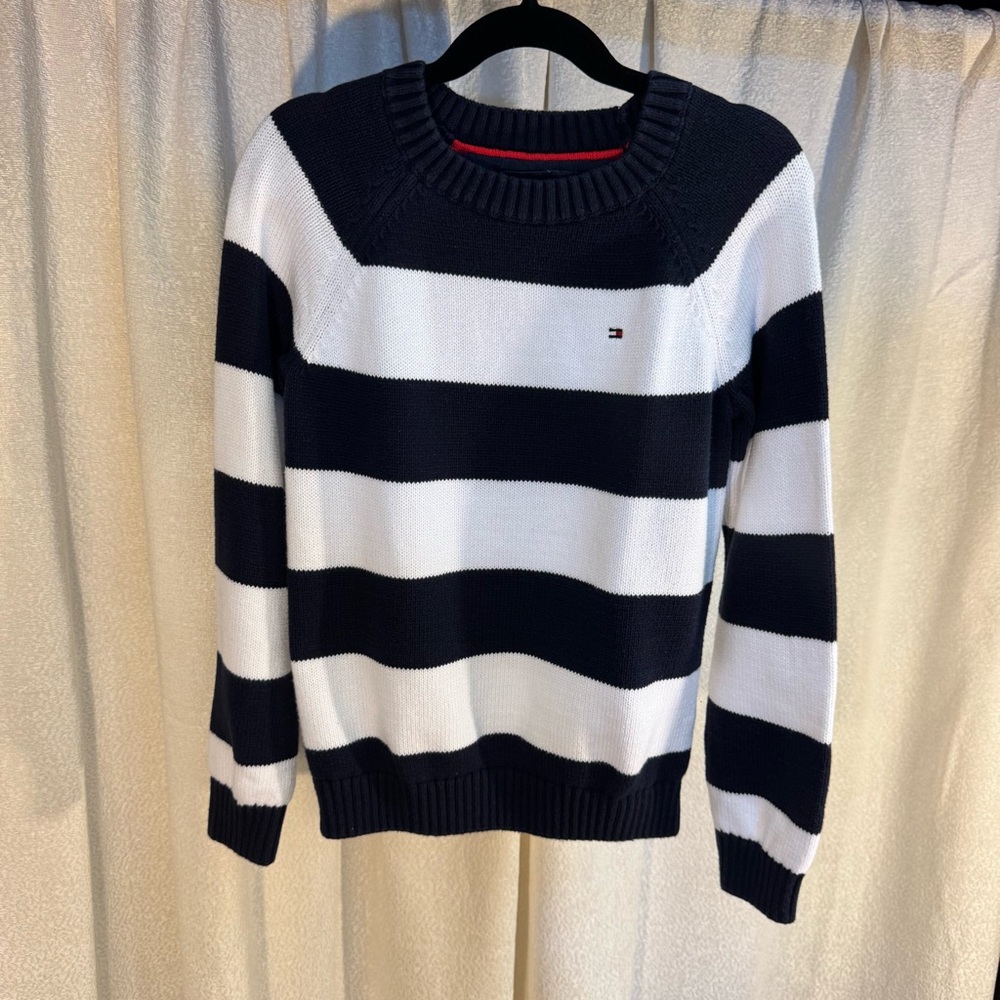 Tommy Hilfiger Boys Size 8-10 Navy and White Striped Sweater